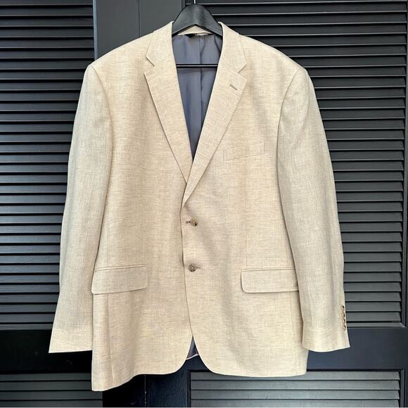 Jos. A. Bank Men’s Linen and Wool Blend Tan Sport Coat Blazer, Size 46R - Picture 1 of 16
